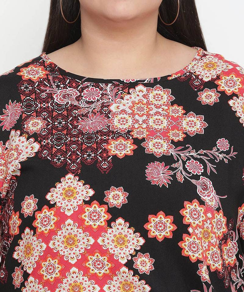 Zig zag floral print trendy plus size women top