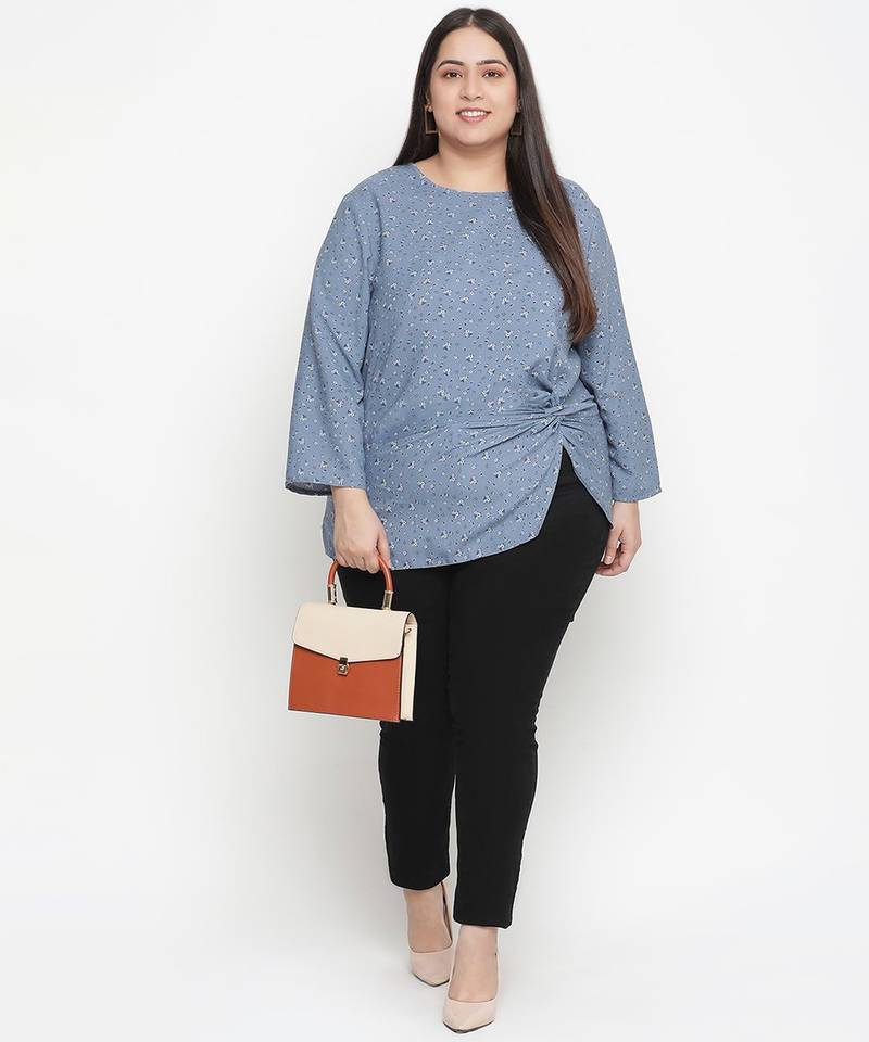 Galaxy grey floral print plus size women top