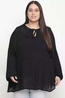 Black dobby print elegant plus size women top