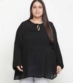 Black dobby print elegant plus size women top
