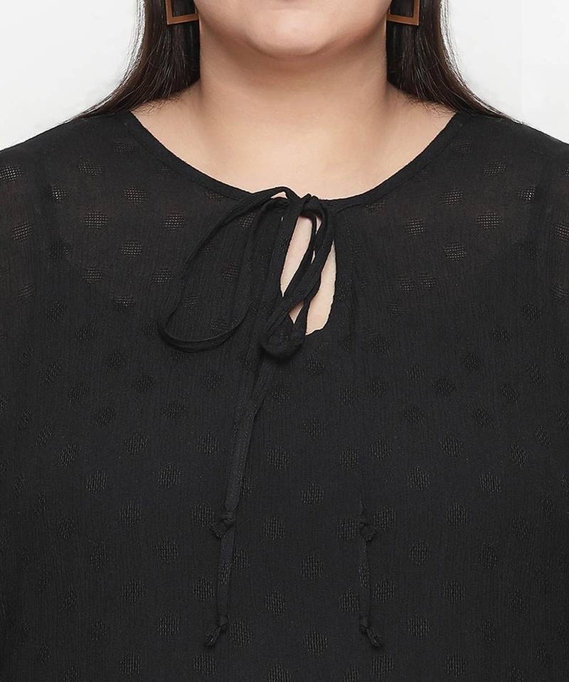Black dobby print elegant plus size women top