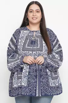 Alive Blue tropical print plus size women top