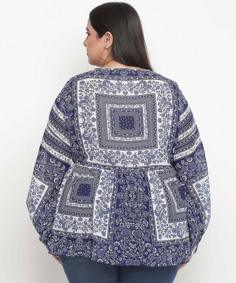 Alive Blue tropical print plus size women top