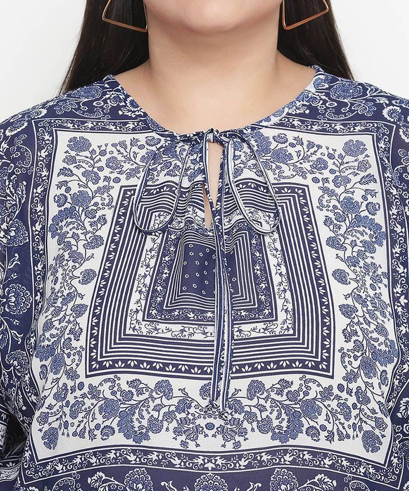 Alive Blue tropical print plus size women top