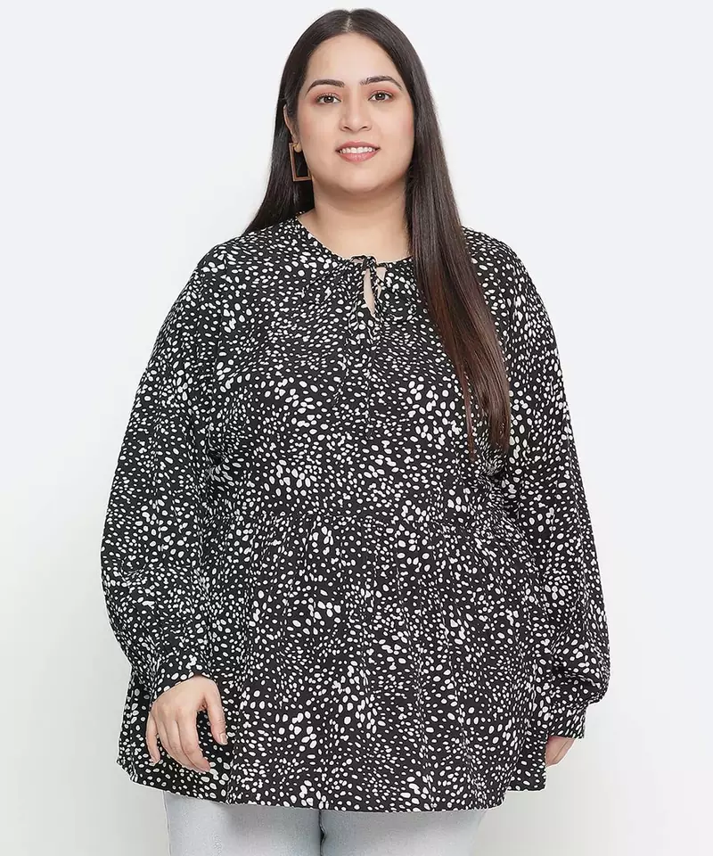 Dope black floral print plus szie women top