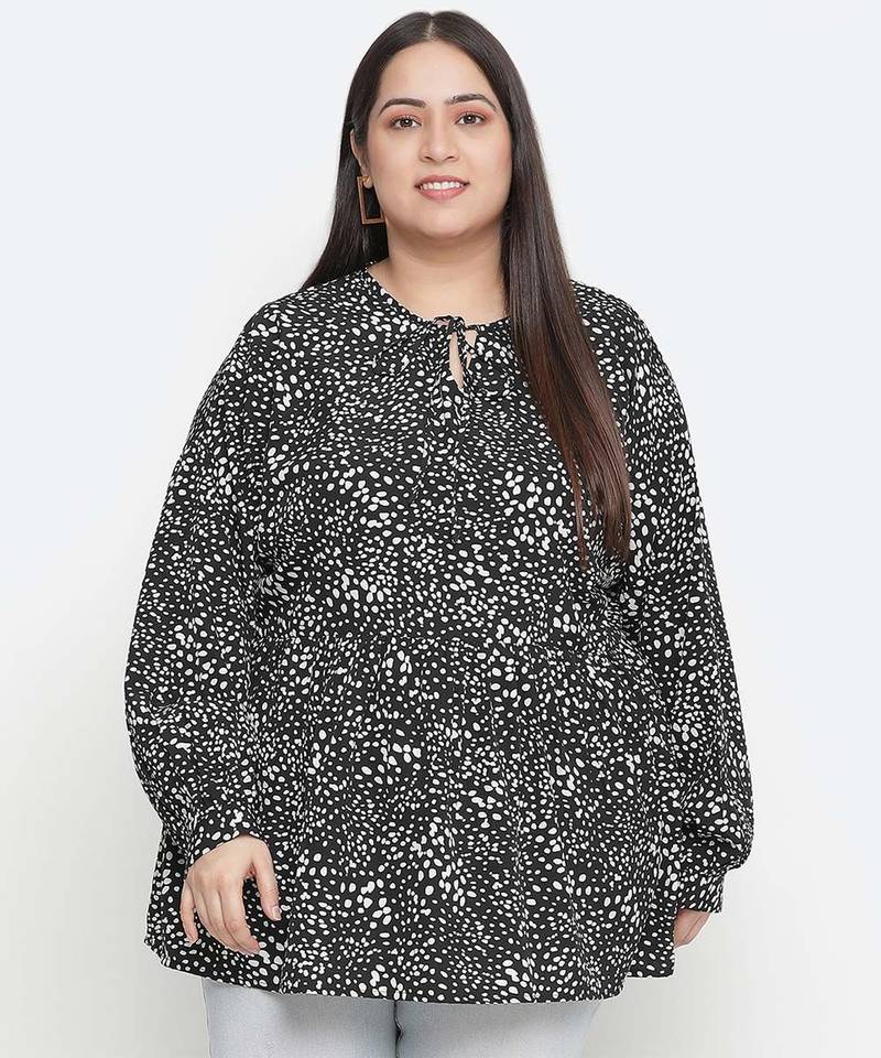 Dope black floral print plus szie women top