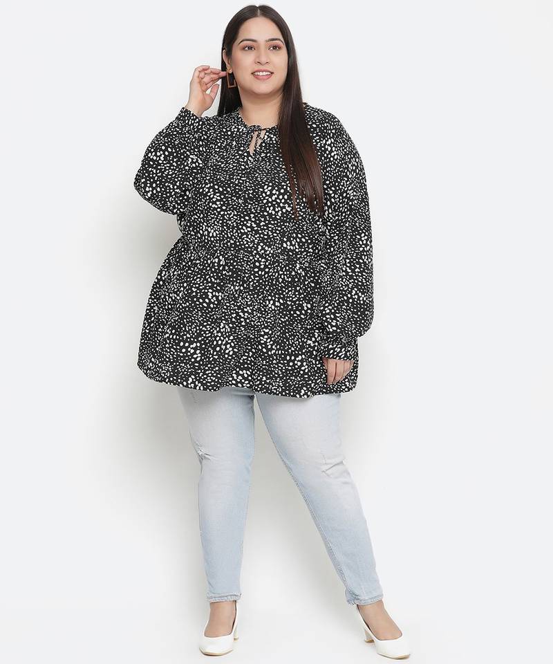 Dope black floral print plus szie women top