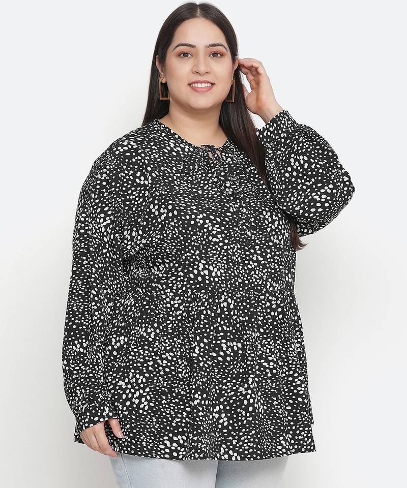 Dope black floral print plus szie women top