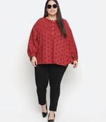 Valentine Red Schiffli embroidery plus size women top