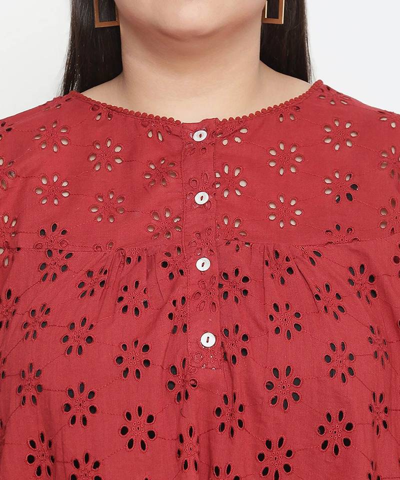 Valentine Red Schiffli embroidery plus size women top