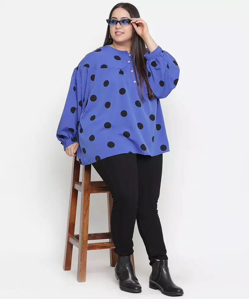 Blaze blue polka print plus size women top