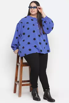 Blaze blue polka print plus size women top