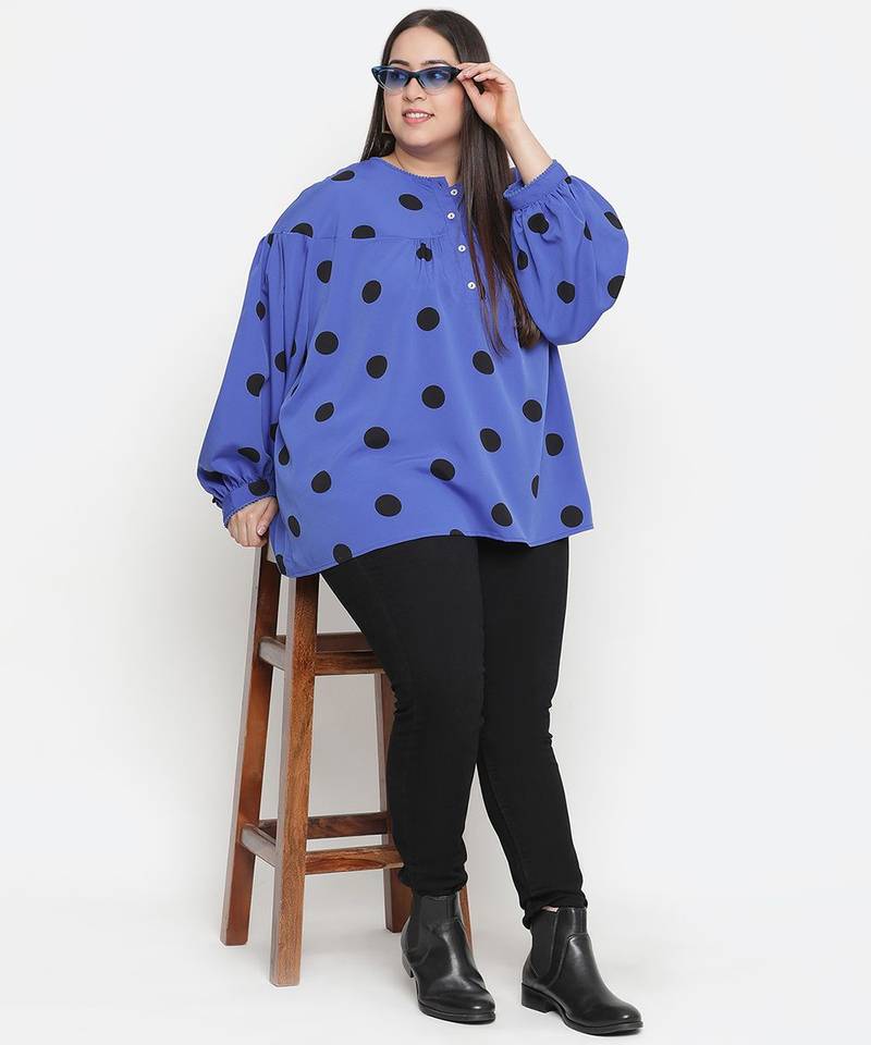 Blaze blue polka print plus size women top