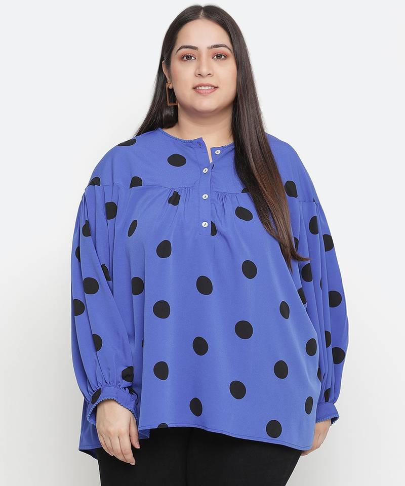Blaze blue polka print plus size women top