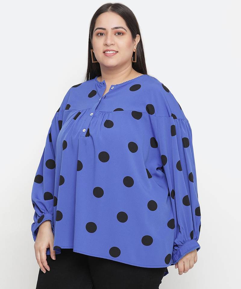 Blaze blue polka print plus size women top