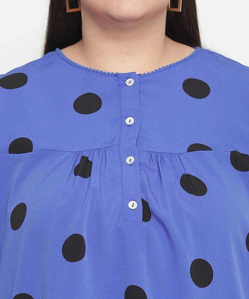 Blaze blue polka print plus size women top