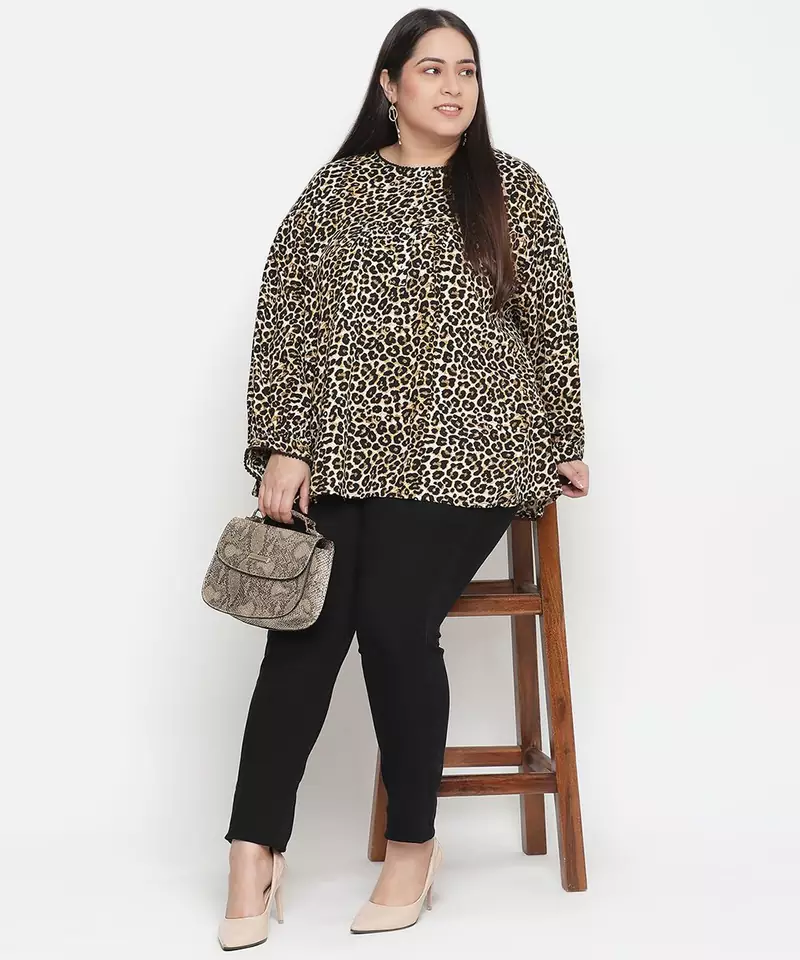 Leopard print plus size women top
