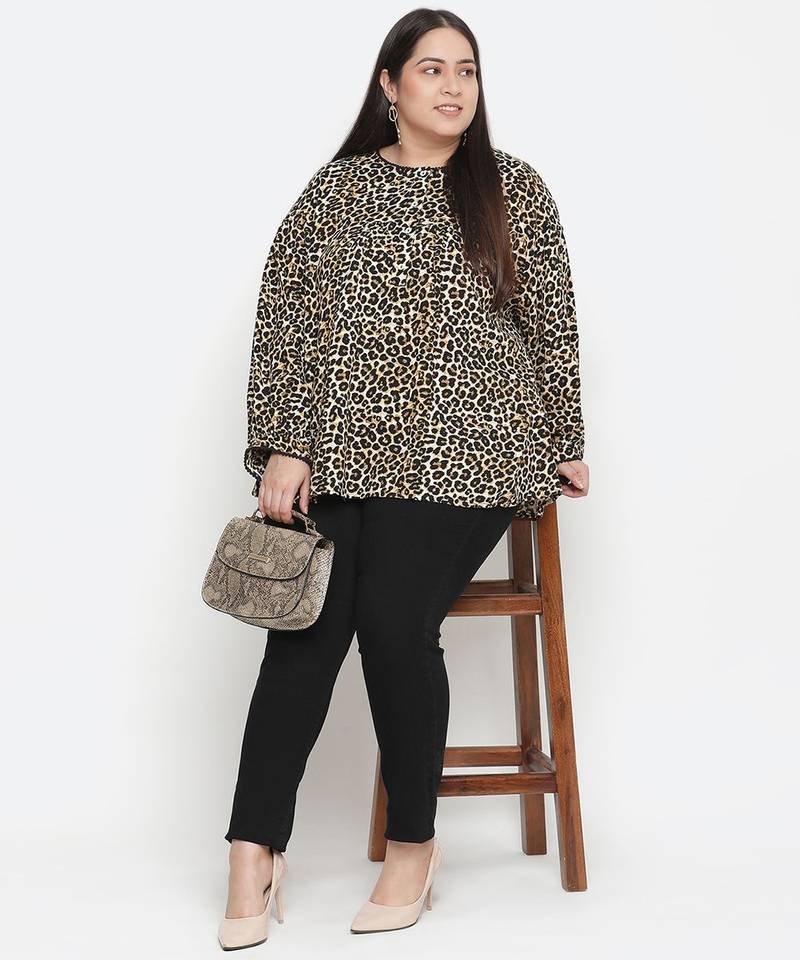 Leopard print plus size women top