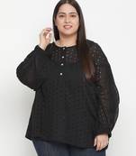 Sharp Balck Schiffli embroidery plus size women top