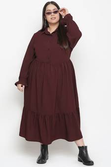 Runway solid wine stylish plus szie women dress