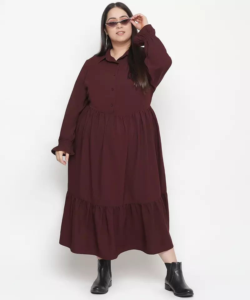 Runway solid wine stylish plus szie women dress