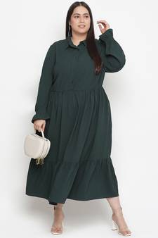 Adore solid green classy plus size women dress