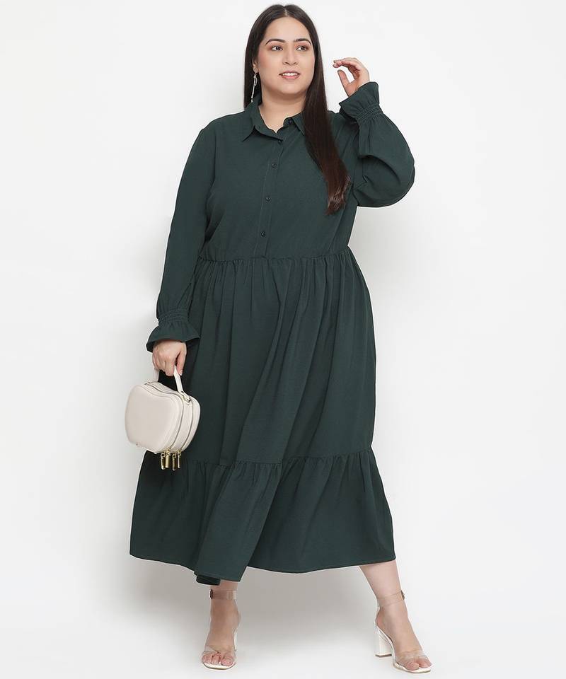 Adore solid green classy plus size women dress