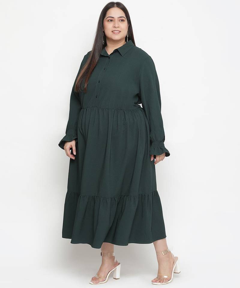 Adore solid green classy plus size women dress
