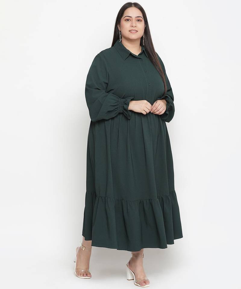 Adore solid green classy plus size women dress