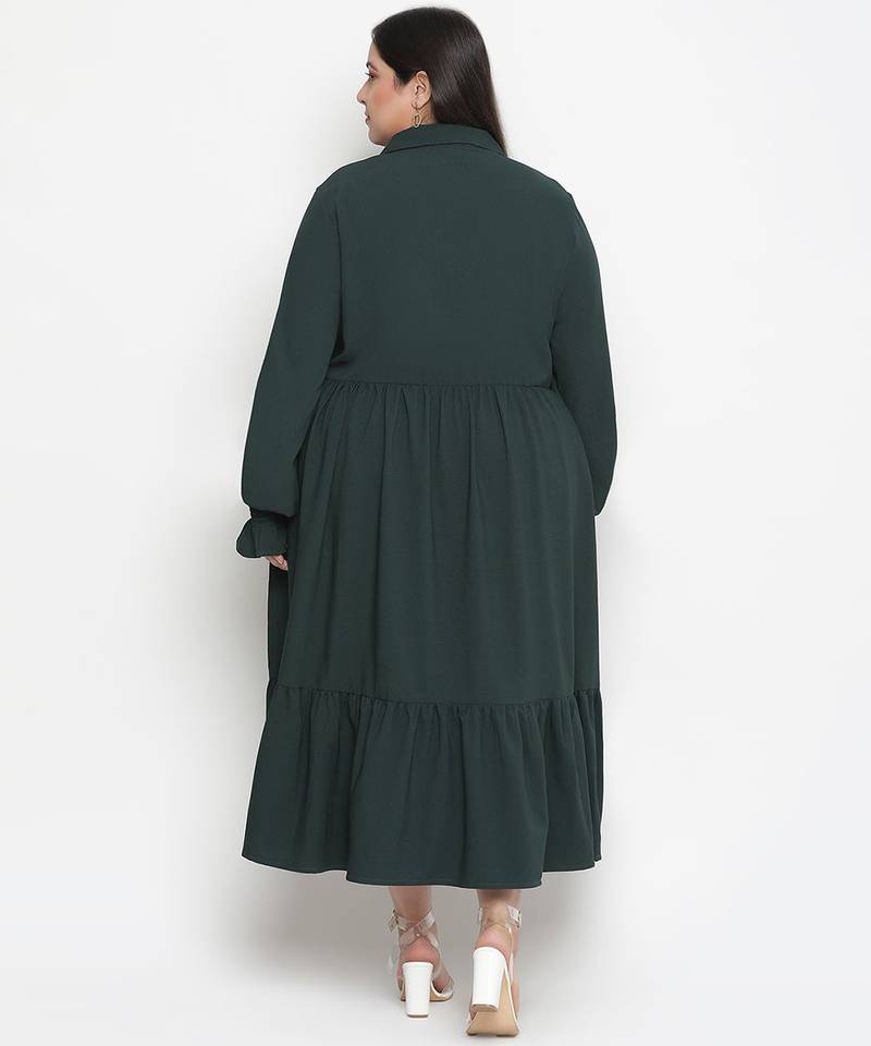 Adore solid green classy plus size women dress