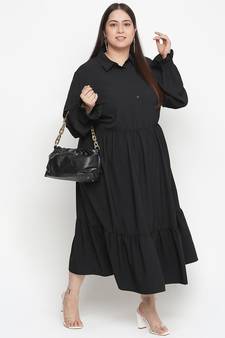 High class solid black plus size women dress