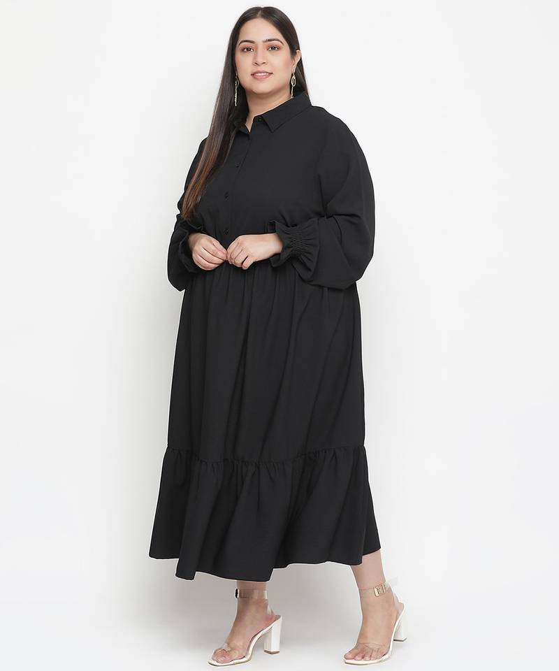 High class solid black plus size women dress