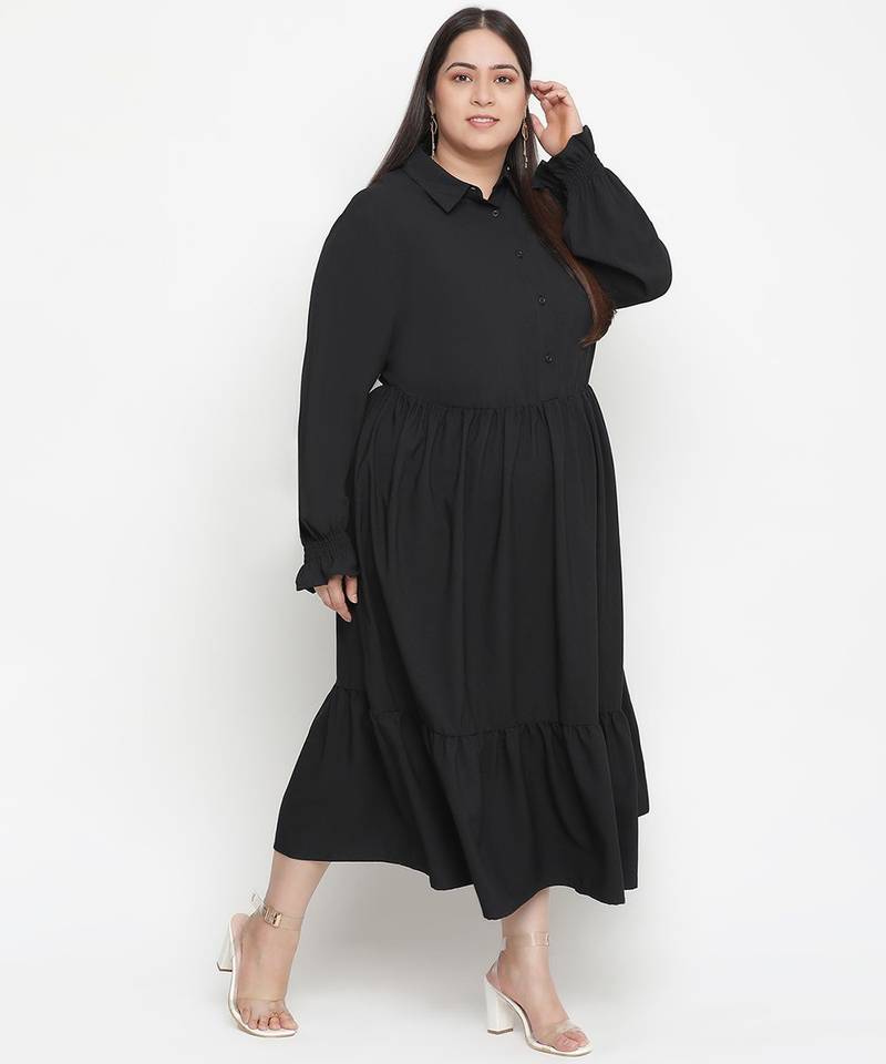 High class solid black plus size women dress