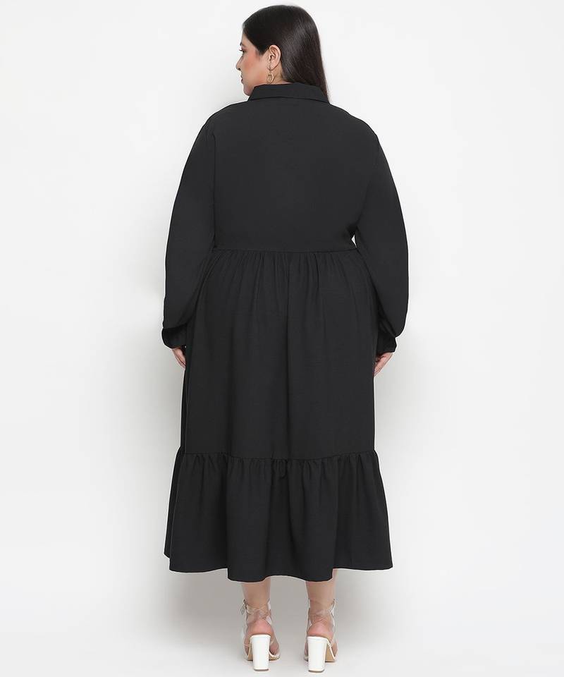High class solid black plus size women dress