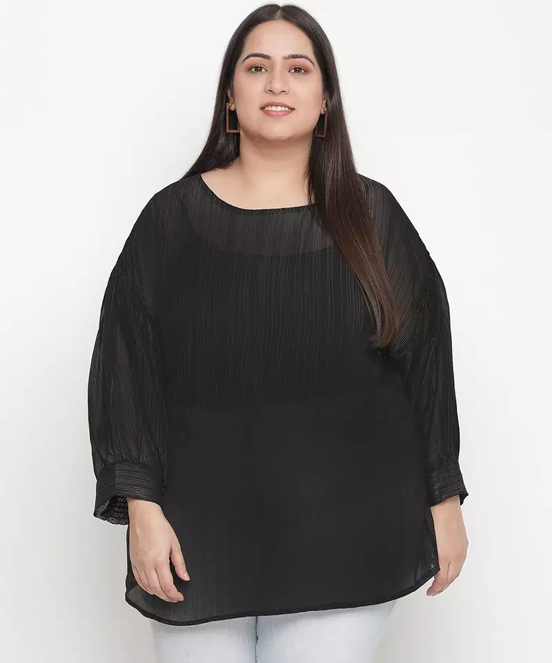 Panaro Solid black plus size women top