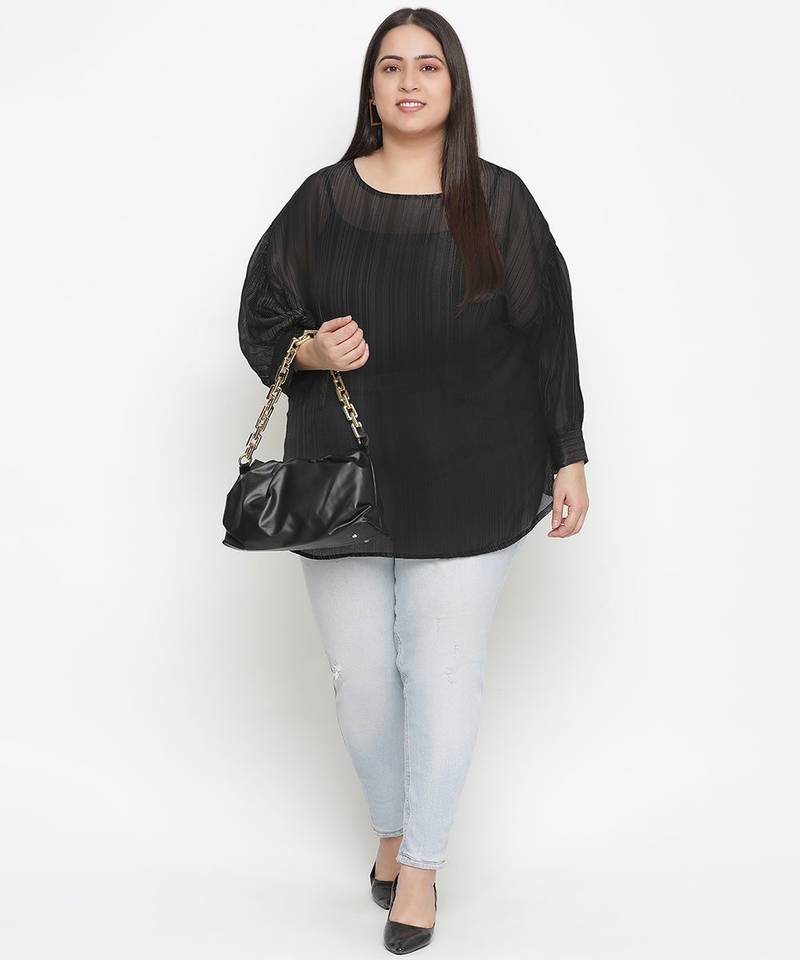 Panaro Solid black plus size women top