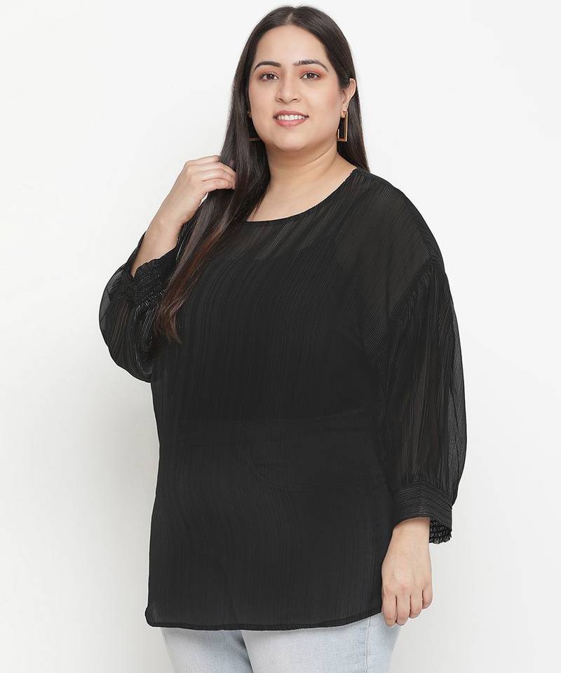 Panaro Solid black plus size women top