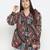 Classy pleated  neck tie knot printed plus size women top