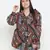 Classy pleated  neck tie knot printed plus size women top