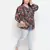 Classy pleated  neck tie knot printed plus size women top