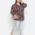 Classy pleated  neck tie knot printed plus size women top