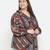 Classy pleated  neck tie knot printed plus size women top