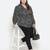 Dressy black animal print pleated neck tie knot plus size women top