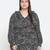 Dressy black animal print pleated neck tie knot plus size women top
