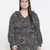 Dressy black animal print pleated neck tie knot plus size women top