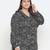 Dressy black animal print pleated neck tie knot plus size women top