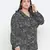 Dressy black animal print pleated neck tie knot plus size women top