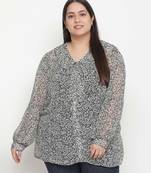 Diamond Grey animal print pleated neck tie knot plus size women top