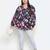 Heavens  blue  Floral print pleated neck tie knot plus size women top
