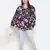 Heavens  blue  Floral print pleated neck tie knot plus size women top